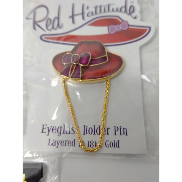 Red Hattitude Lot 2 Bracelet 4 brooches eyeglass holder sterling & 18kt finish - Picture 7 of 9